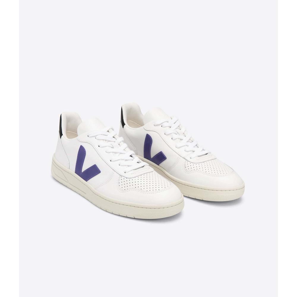 Veja V-10 LEATHER Sneakers Heren White/Purple/Black | NL 328VRW